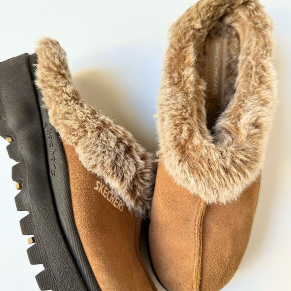 Skechers Brown Black Fuzzy inside Fortress Clog Slipper Shoes Women's 8 - Picture 2 of 11